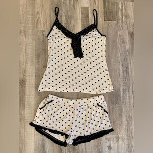Jessica Simpson Medium 2 Piece Black White Polka Dot Pajama PJ Set Ruffle Hem